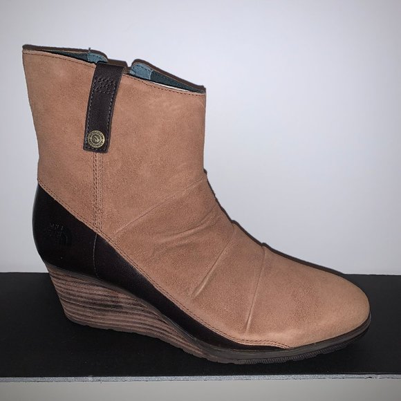 NEW IN BOX.  NORTH FACE  WEDGE ANKLE BOOTS TAN SUEDE AND LEATHER - SIZE W… - Picture 1 of 10